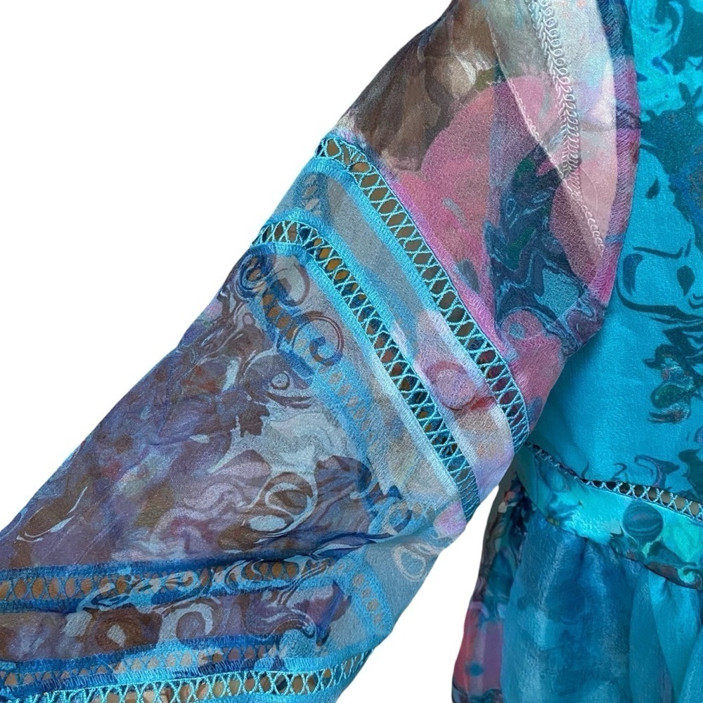 Cynthia Rowley Watercolor Hourglass Dress S Turquoise Organza Lace Mini Dress - Picture 6 of 16